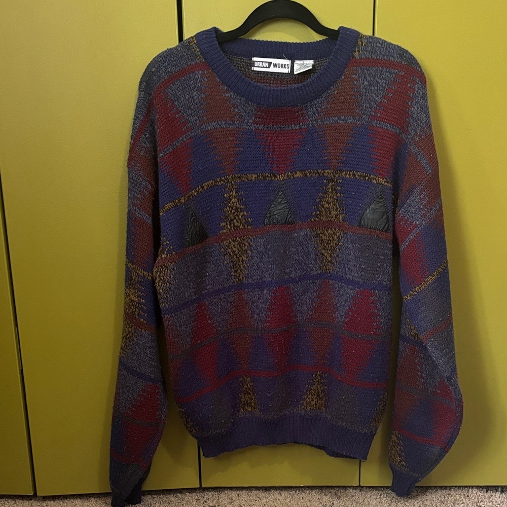 Urban Works Blue and Burgundy Patterned Men's Sweater